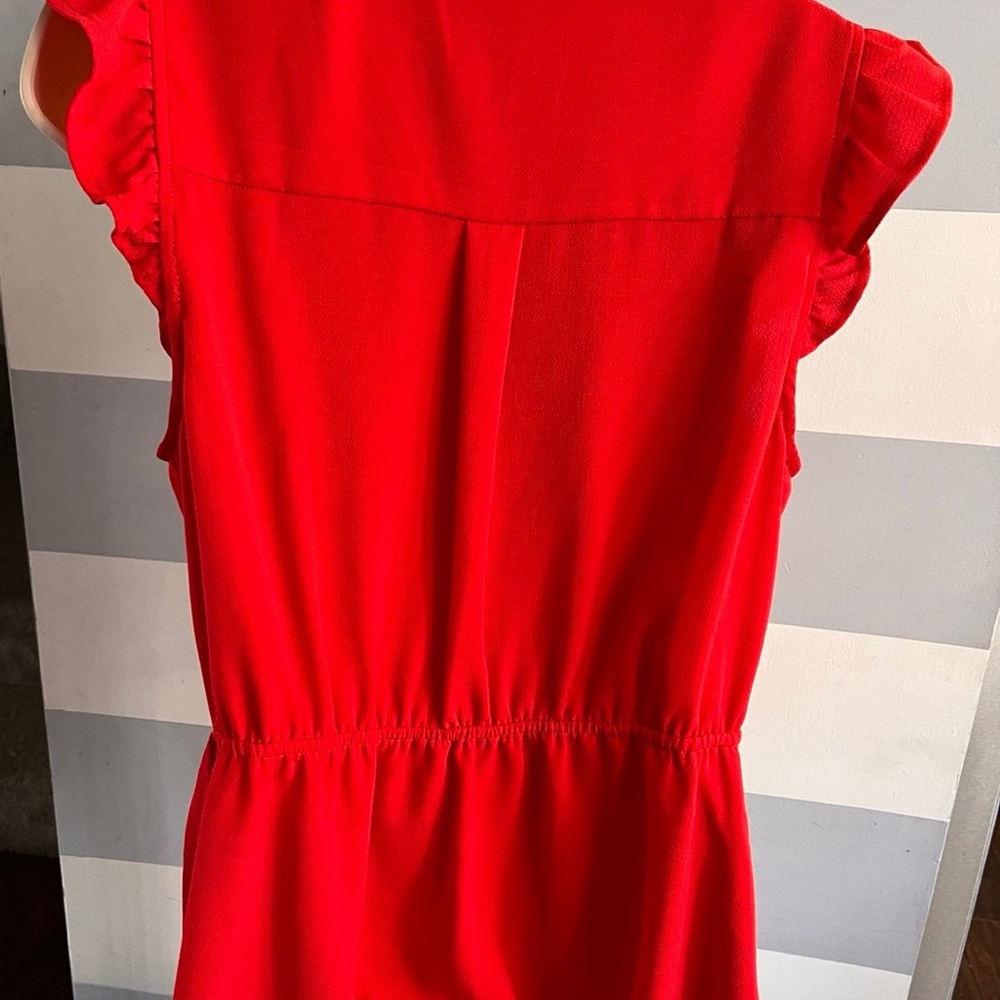 Red Ruffle Sleeve Wrap top - Picture 4 of 5